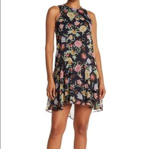 TOMMY HILFIGER black floral crepe chiffon flowy high low sleeveless dress size 6